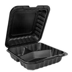 8X8 BLACK PLASTIC CONTAINER 3 COMPARTMENT 150CS