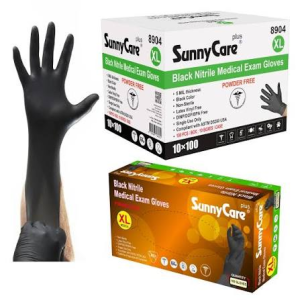 SUNNYCARE NITRILE BLACK GLOVES X-LARGE 10/100CT