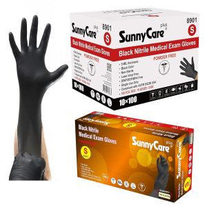 SUNNYCARE NITRILE BLACK GLOVES SMALL 10/100CT